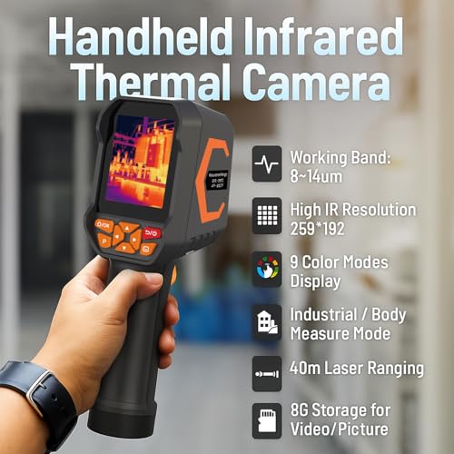 BTMETER Thermal Camera - Infrared Temperature Imager 200,000 Pixels with 256 x 192 IR Resolution 25Hz, 8G Image Storage Measure Temp -4°F~1022°F, 56° FOV Thermal Imaging Camera Gun for HVAC - color: Orange