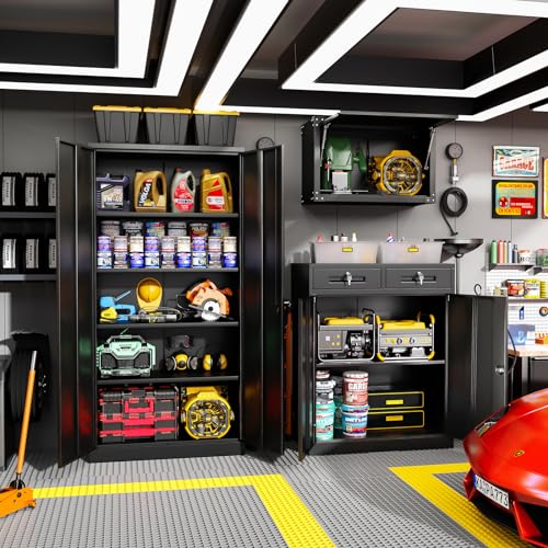 Greenvelly Metal Storage Cabinet with Drawers, 36' Black Steel Garage & Office Storage with Doors and Adjustable Shelves, Locking Metal Tool Cabinet - color: Black, style: 36"H-Drawers
