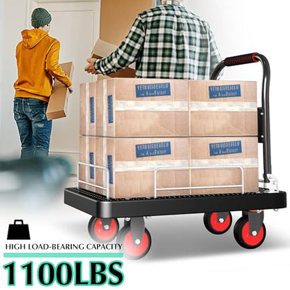 Foldable Platform Truck Cart with 3 Fence 1100lbs Capacity - color: Black, size: 28"x19"