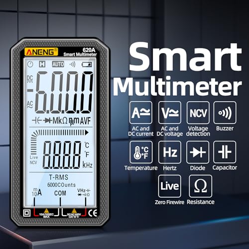 Digital Multimeter 6000 Counts Auto Ranging Voltmeter with LCD,Measures Ac/DC Current,Voltage,Resistance Temperature, for Electricians,DIY (620A Black) - color: Black, size: 620A