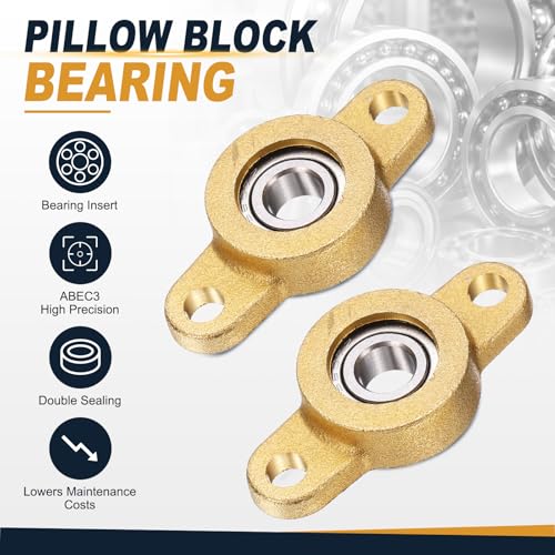 uxcell 2Pcs STF07 Pillow Block Bearings 7mm Bore, Copper Housing, ABEC 3 - size: STF07(7mm Shaft)