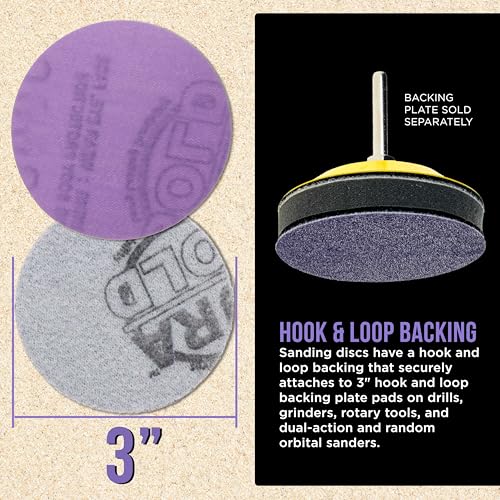 Dura-Gold Premium 2500 Grit 3" Purple Film Ceramic Sanding Discs, Box of 30 - style: 2500 Grit