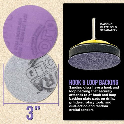 Dura-Gold Premium 2500 Grit 3" Purple Film Ceramic Sanding Discs, Box of 30 - style: 2500 Grit