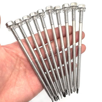 #14 x4-7/8 (1" to 4-7/8" Available) Hex Washer Head Self Drilling Screws, 410 Stainless Steel, Self Tapping Sheet Metal Tek Screws, 15 PCS - size: 15 Pcs #14 x4-7/8"