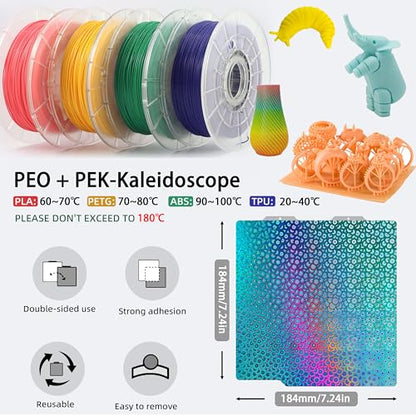 Build Plate for Bambu Lab A1 Mini 3D Printer: PEI Build Plate Carbon PET Diamond PEO PEY Plate 3D Printing Accessories Textured Smooth Sheet Bed 184x184mm (Smooth PEO+PEK-Kaleidoscope) - color: Smooth PEO+PEK-Kaleidoscope