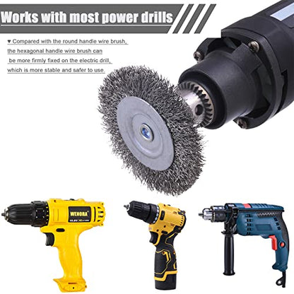 6 Pack Wire Wheel Brush for Drill - 1/4 Inch Hex Shank, Coarse Carbon Steel Crimped Wire Wheel for Cleaning Rust - style: 6 Pcs wire wheel