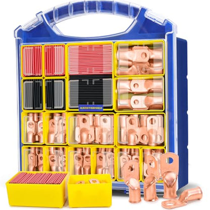 haisstronica 240PCS Battery Cable Lug & Heat Shrink Kit AWG 8/6/4/2/0/00 - color: Bare Copper, size: 240 PCS