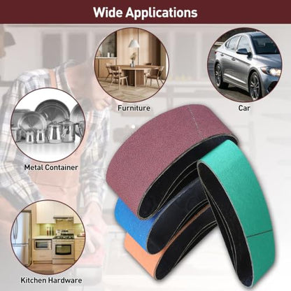 3" x 18" Sanding Belts for Belt Sander, Assorted Grits 12 Pcs (3 Each of 80 120 150 240), Aluminum Oxide Sanding Belts for Woodworking Metal Polishing Knife Sharpening - size: 3" x 18"