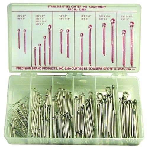 Stainless Steel Cotter Pin Assortment (124 Pieces), Inch, With Case
