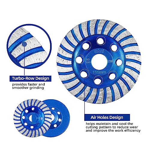 SALI Diamond Concrete Grinding Wheel 4 1/2 inch for Polishing and Cleaning Stone Concrete Surface, Cement, Marble, Rock, Granite, and Thinset Removing, Angle Grinder Turbo Wheels Cup 115*22.2*20 MM… - style: Wide Segment Turbo