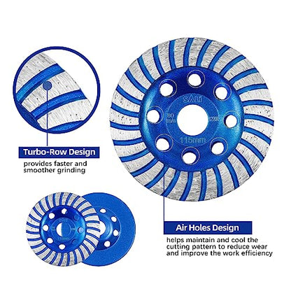 SALI Diamond Concrete Grinding Wheel 4 1/2 inch for Polishing and Cleaning Stone Concrete Surface, Cement, Marble, Rock, Granite, and Thinset Removing, Angle Grinder Turbo Wheels Cup 115*22.2*20 MM… - style: Wide Segment Turbo