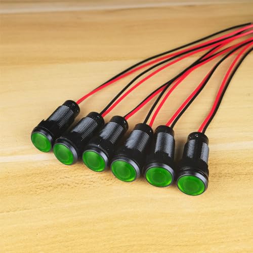 Gebildet 6pcs Green LED Indicator Pilot Light AC/DC 12-24V Mounting Hole Size 10mm(Flame Retardant Plastic Shell) - color: Green 12-24V/Black shell