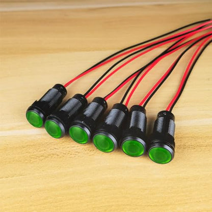 Gebildet 6pcs Green LED Indicator Pilot Light AC/DC 12-24V Mounting Hole Size 10mm(Flame Retardant Plastic Shell) - color: Green 12-24V/Black shell