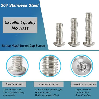 M8 x 40mm 45mm 50mm 55mm 60mm Button Head Socket Cap Screws Bolts, Stainless Steel 304, Metric Allen Hex Drive, Bright Finish, Fully Threaded, Assortment Kit 20PCS - size: Button M8x40-60 mm