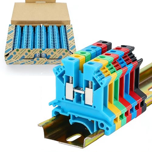 100PCS Blue UK2.5B Terminal Block DIN Rail Terminal Blocks - Application for 12-22 AWG 800V Electrical Cabinets Distribution Box,Solar Power System,PLC Industrial Control Automation Panel DIY CNC RV - color: UK2.5B Blue Terminal Block