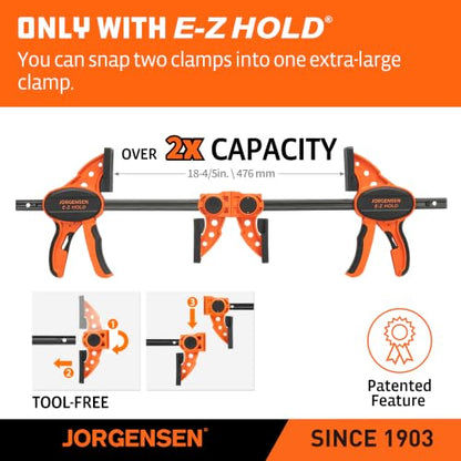 Jorgensen 6" E-Z Hold Medium-Duty Bar Clamps, 400 lbs Load Limit, 2-Pack - size: 6 Inch
