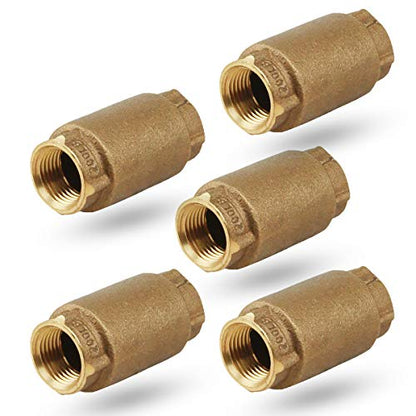 Midline Valve 372U336-5 Inline Spring Loaded Check Valve, Backflow Prevention, 1-1/4 in. FIP Connections, Cast Brass (5 Pack) - size: 1-1/4 in., style: 5 Pack