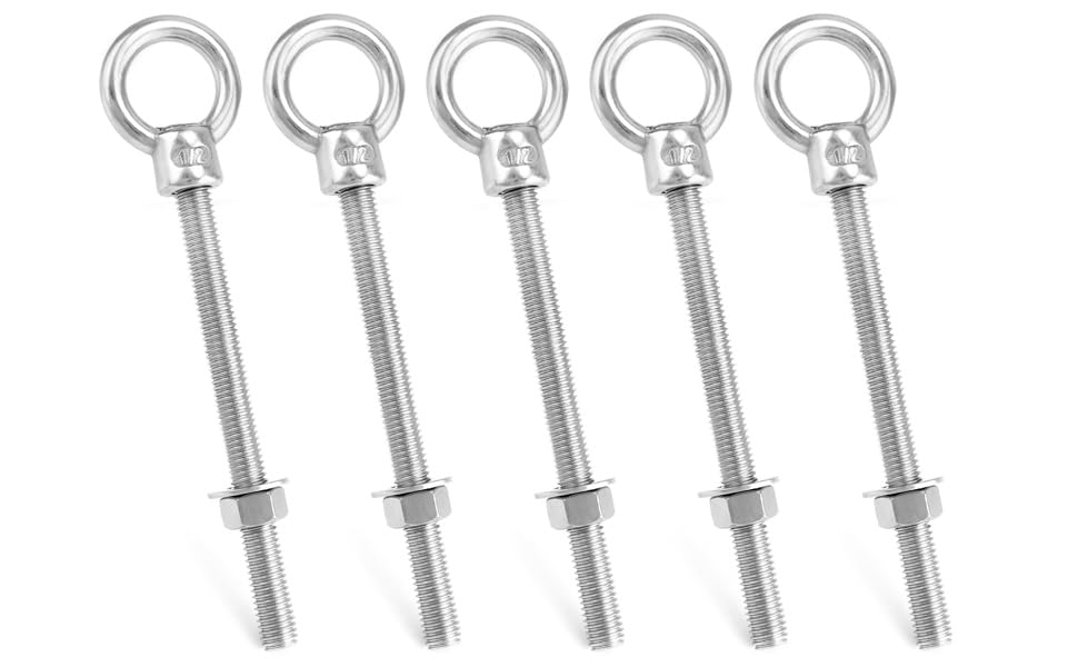 QWORK Machinery Eye Bolt with Shoulder, 5 Pack 1/2"x6" Long 316 Stainless Steel Marine Grade Thread Machinery Shoulder Lifting Ring Eye Bolts - color: 5 Pack - 316, size: 1/2" x 6"