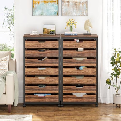 Tribesigns 7-Drawer File Cabinet, Wood Mobile Storage Drawer, Rustic Brown - color: Brown, size: 7 Drawer