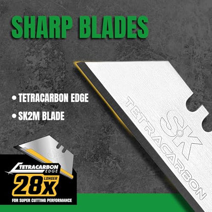 SK 100-Pack Utility Knife Blades, TAC Coated SK2M Steel for 28× Longer Life - style: 100-Pack