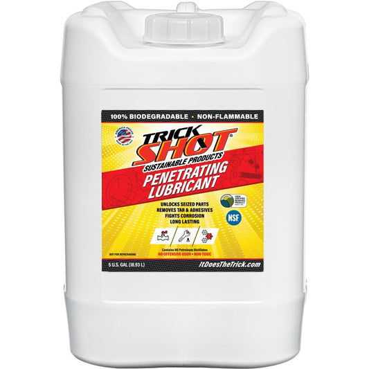 Trick Shot - 3-in-1 Penetrating Lubricant Oil - Biobased Food Grade Industrial Oil for Parts, Rust and Corrosion Remover, Anti-Seize Lubricant Protects Metal Surfaces, Degreases & Cleans - 5-Gallon - size: 5 Gallon, style: 1-Pack