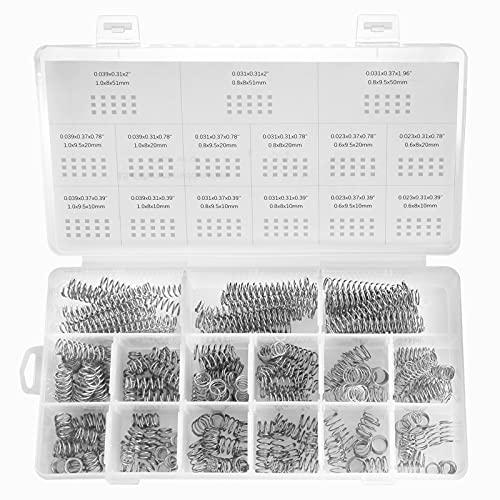 225Pcs Small Compression Spring Assortment, 15 Different Sizes, Wire Diameter 0.6mm 0.8mm 1mm, Outer Diameter 8mm 9mm 9.5mm, Length 10mm 20mm 50mm for Repair Replacement - size: B KIT