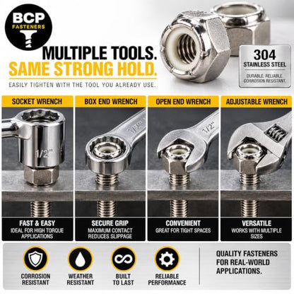 BCP Fasteners 3/8-16 Stainless Steel Nylon Insert Hex Lock Nuts, 50 Pack - size: 3/8-16 (50)