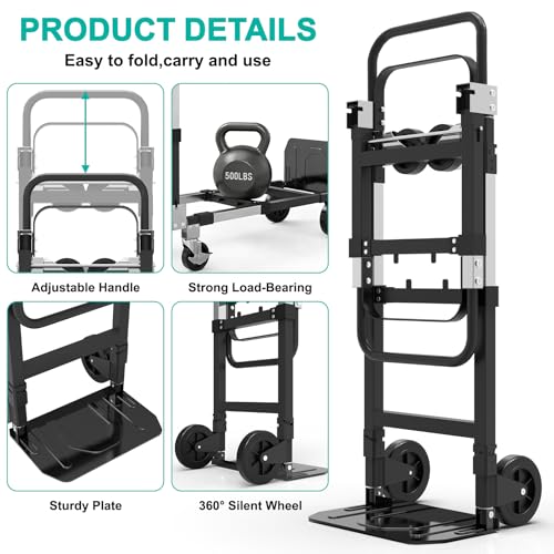 3-in-1 Folding Heavy Duty Hand Truck Dolly Cart Trolley with Wheels (Black) - color: Black