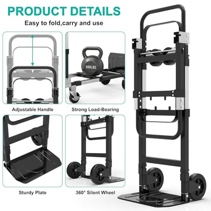 3-in-1 Folding Heavy Duty Hand Truck Dolly Cart Trolley with Wheels (Black) - color: Black