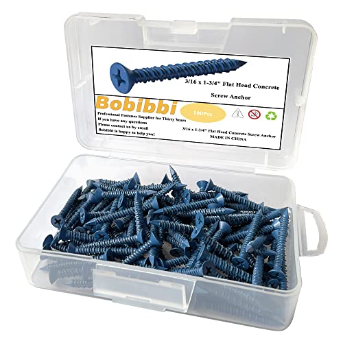 3/16 x 1-3/4" Flat Head Concrete Screw Anchor, for Anchoring to Masonry, Block or Brick (100Pcs) - size: 3/16 x 1-3/4", style: Flat Head