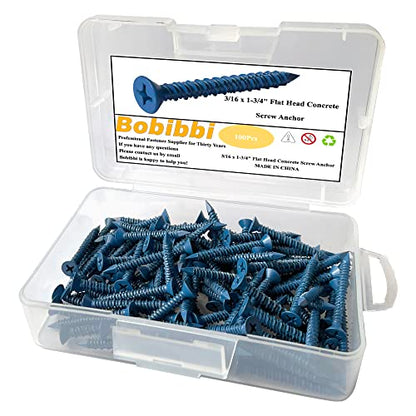 3/16 x 1-3/4" Flat Head Concrete Screw Anchor, for Anchoring to Masonry, Block or Brick (100Pcs) - size: 3/16 x 1-3/4", style: Flat Head