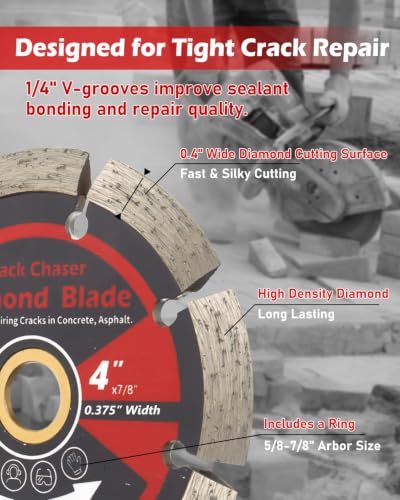 ZORUNNA 4" Diamond Crack Chaser Blade for Concrete, 3/8" Wide, 7/8" Arbor - size: 4" × 3/8" × 7/8" Bore