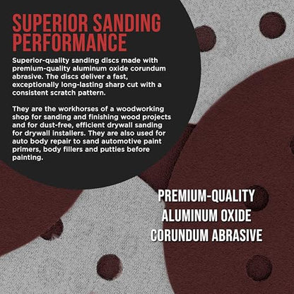 ProductionShop Premium 5" Red 8-Hole Pattern 120 Grit Sanding Discs, Box of 50 - Dustless Hook & Loop Backing Sandpaper for Random Orbital Sanders, Medium-Cut Abrasive - Woodworking, Sand Auto Paint - style: 120 Grit