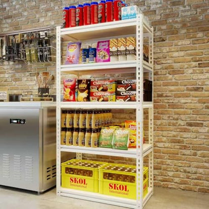 White 72"h *40.12"w*18"d Storage Shelves Shelving: Adjustable Metal+Wood 5-Heavy-Duty-Shelf (Unit)-Rack Industrial Utility Household Organizer/Systerm for Kitchen Pantry/Bedroom/Garage/Closet - size: 5T-72"H×40.12"W×18.9"D