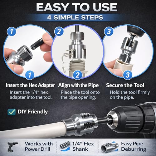 4 in 1 Water Pipe Threader Tool - 1/2" & 3/4" & 1" Dual-Function Internal Integrated External Pvc Threading Tool for Water Pipe, Electric Drill Compatible Pipe Thread Cutting Set, 1/2" - color: 1/2"