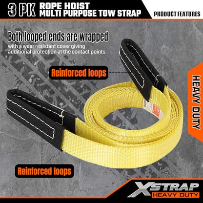 XSTRAP STANDARD 65FT Rope Hoist 4000Lbs Break w/2PK 8FT Lift Sling Black - color: 65ft Black with Lift Sling