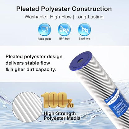 20" x 4.5" Pleated Sediment Water Filter Cartridge 50 Micron 2-Pack - size: 2 Count (Pack of 1), style: 50 Micron