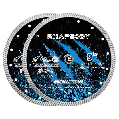 RHAPSODY 9Inch Diamond Saw Blade Continuous Turbo Rim 2Pcs - size: 9''-2pcs