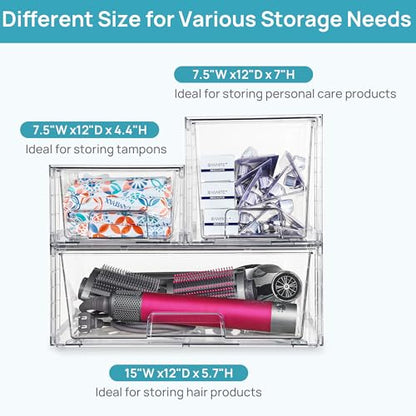 Vtopmart Clear Stackable Storage Drawers, 7 Pack Multi Size Set - style: 1 Wide+2 Medium+4 Small