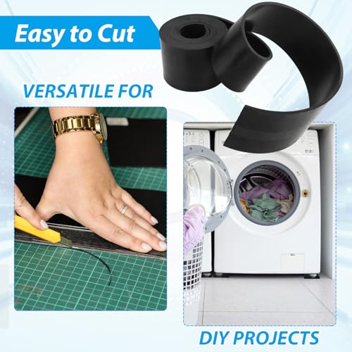 CYEAH 2 Rolls Rubber Sheet, 1/4" Thick X 4" Wide X 10' Long Solid Rubber Strips Roll PadInsulation, Rubbers Rolls for Gaskets DIY Material, Supports, Leveling, Sealing, Bumpers, Abrasion, Flooring