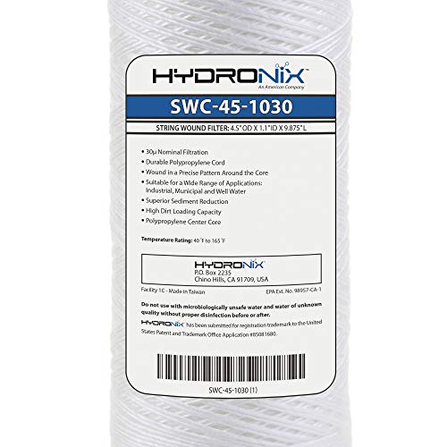 Hydronix SWC-45-1030 Universal Whole House Sediment String Wound Water Filter Cartridge 4.5" x 10" - 30 Micron