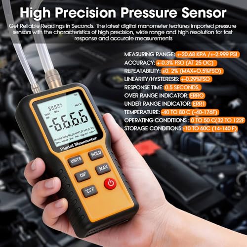 Digital Manometer HVAC,Differential Dual-Port Air Pressure Meter, - size: 0.4&0.4inch