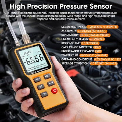Manometer, Dual-Port Digital Manometer HVAC, Gas Pressure Tester - size: 0.4&0.8inch