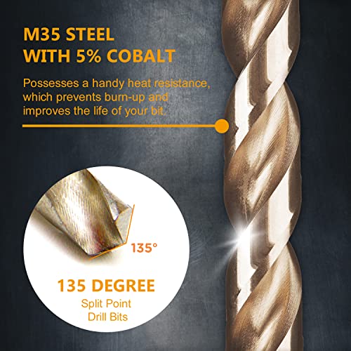 POWERTEC 5/16" Cobalt Drill Bits - 5 Pack - 4-1/2" Length - M35 HSS Jobber Length Twist Bits with 135° Tip for Drilling Wood, Metal, Stainless Steel, Nickel Alloy, Cast Iron & Plastic (QDB2019) - style: 5PK 5/16" Cobalt Drill Bit (4-1/2" L)