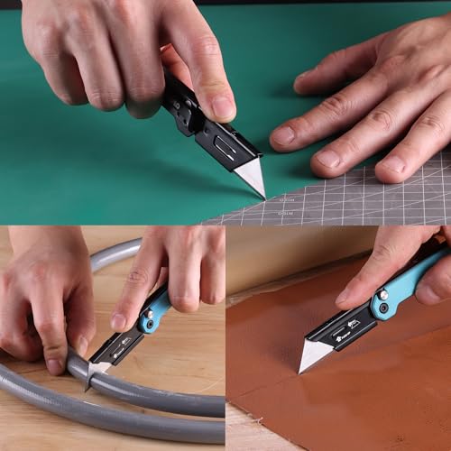 WORKPRO EDC Folding Utility Knife, Mini Box Cutter with Quick Open Axis Lock, Quick Change Blade Razor Knife, Foldable Small Pocket Knife with Belt Clip - color: Blue-g10
