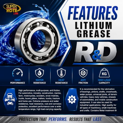 Blue and Tacky Lithium Grease Superkote 2000 | NLGI 2 | Lubricant Grease | Extreme Pressure | High Temperature | Heavy Duty | Wheel Bearing Grease | Marine | Automotive | Blue Grease | 360 gr Can