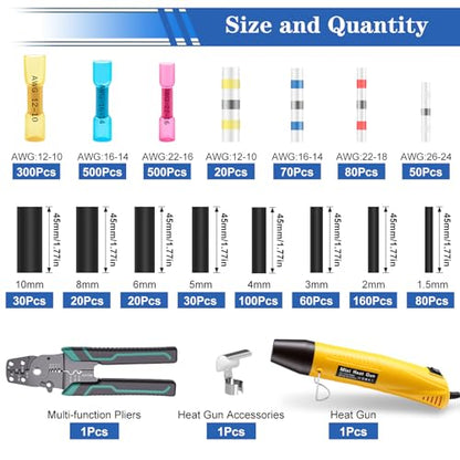 smseace 2020Pcs Heat Shrink Butt Connector,Solder Seal Wire Connectors Kit,Heat Gun and Crimping Tool Pack in Exquisite handbag 22-10AWG Waterproof Electrical Wire Crimp Connectors - size: 2020Pcs