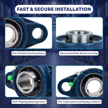 Jeremywell UCFL202-10 5/8" 2-Bolt Flange Bearing, 2 Pack, Cast Iron