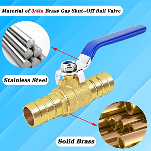 Brass Hose Barb Ball Valve Kit-2pcs 3/4'' Heater Hose Shut Off Valve with Stainless Steel Clamps-High Temperature Resistance Shut off PEX Ball Valve for Water, Oil, Gas, Fuel line Fittings - size: 3/4 inch (19mm), style: 2 pcs