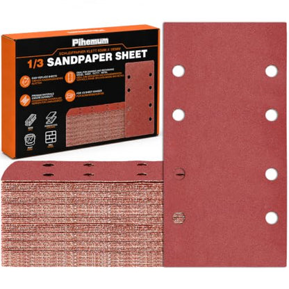 80 PCS 1/3 Sandpaper Sheets 180 Grit 8 Hole - color: GRIT 180